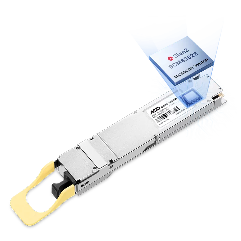 NVIDIA/Mellanox MMS4A20-XM800 (980-9IAT0-00XM00) Compatible 800G DR4 OSFP224 RHS/Flat Top 4x200G-PAM4 Broadcom 3nm DSP (Sian3 | BCM83628) 1310nm SMF 500m DOM MTP/MPO-12 APC InfiniBand XDR Transceiver Module for ConnectX-8 HCAs