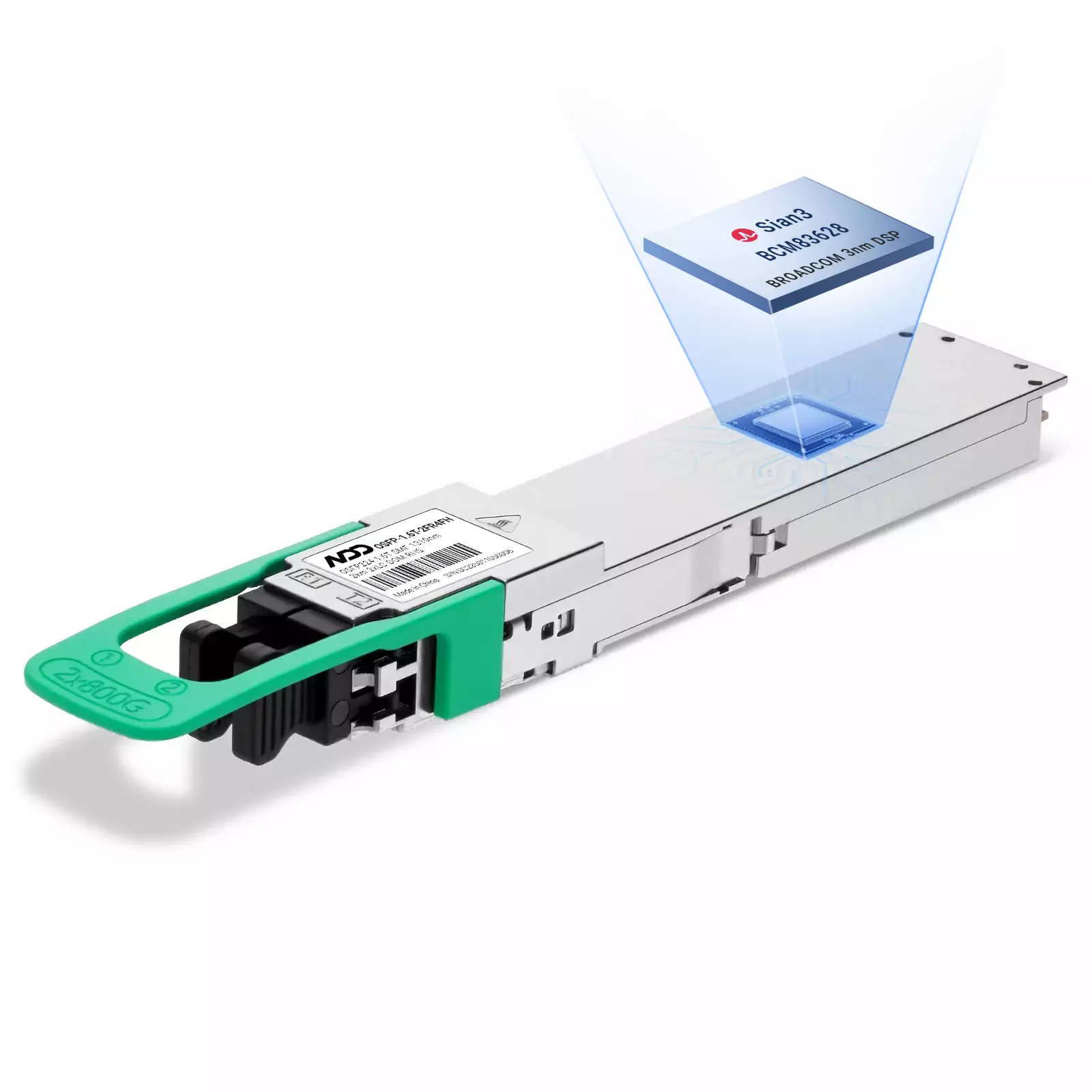 NVIDIA/Mellanox Compatible 1.6T 2xFR4/FR8 OSFP224 RHS/Flat Top PAM4 Broadcom 3nm DSP (Sian3 | BCM83628) 1310nm 2km SMF DOM Dual LC Duplex InfiniBand XDR Silicon Photonics Transceiver Module